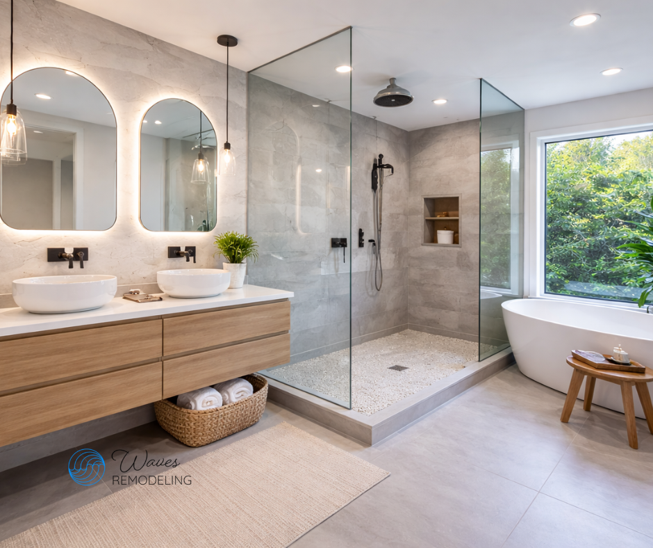 Modern spa bathroom with natural elements
