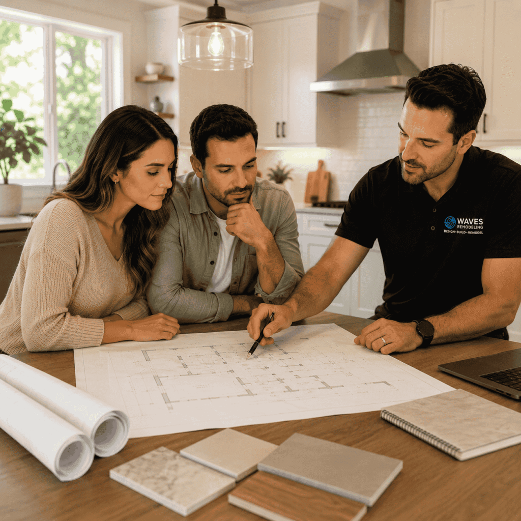 Homeowners comparing remodeling proposals before starting a Bay Area renovation