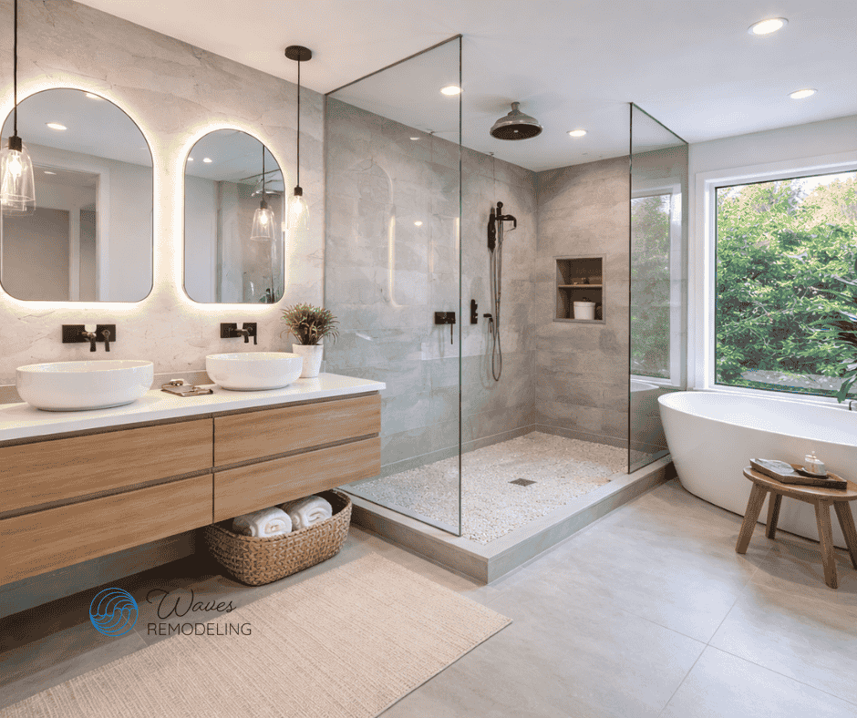 Contemporary bathroom remodeled by a design-build contractor in the Bay Area